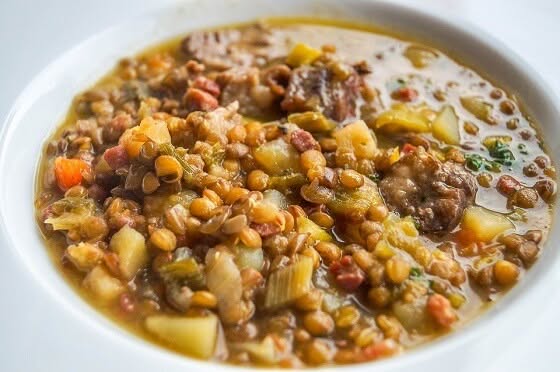 Lentil Mushroom Stew Over Mashed Potatoes